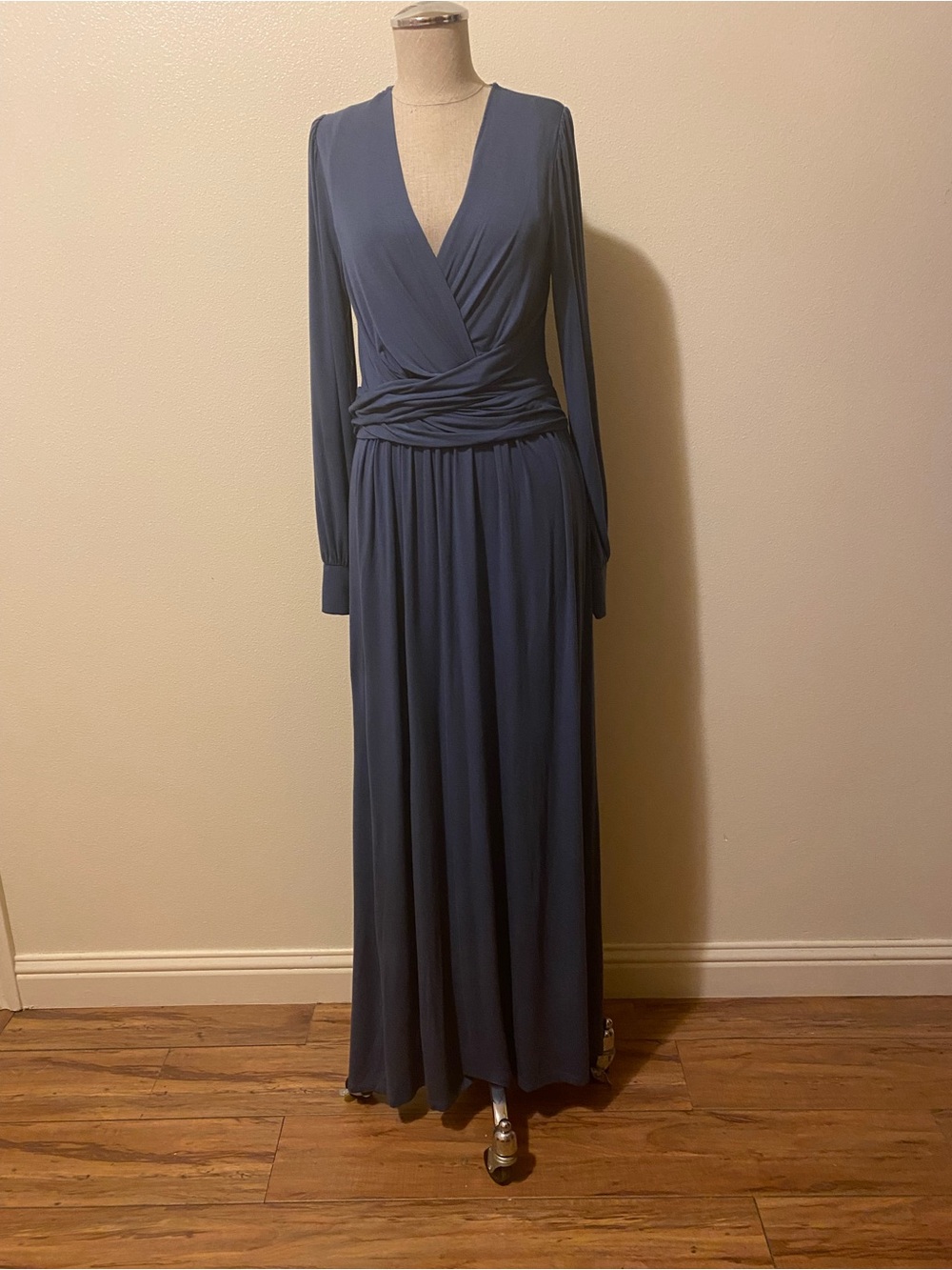 Seraphine Slate Blue Long Sleeve Wrap Maxi Gown Maternity